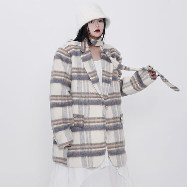 Ravenstem-Plaid Single-Breasted Blazer