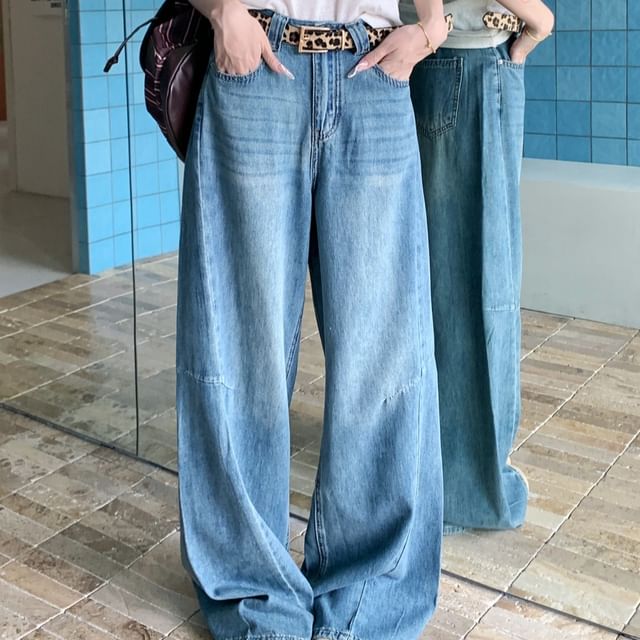 Beem-High Rise Washed Wide Leg Jeans