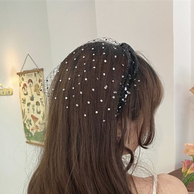 Chimerro-Rhinestone Mesh Headband