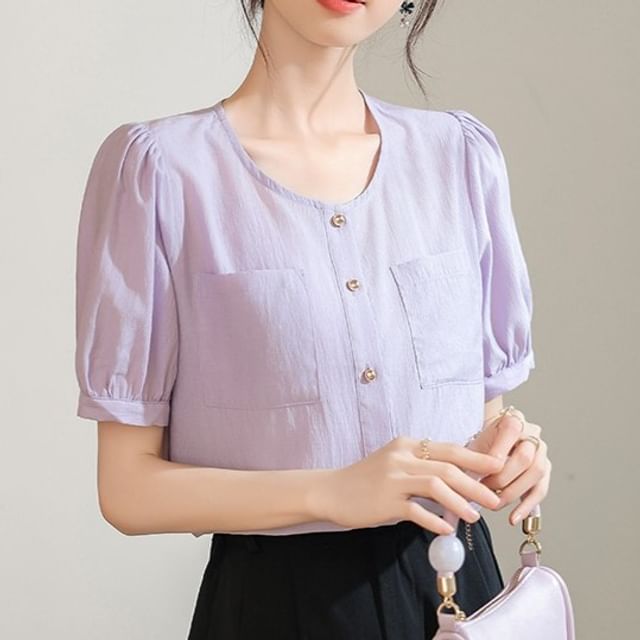 Dragan Pulse-Short Sleeve Crew Neck Plain Blouse