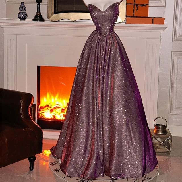 Fioridi-Strapless Glitter A-Line Evening Gown