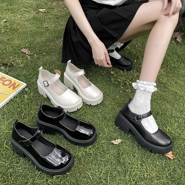Anran-Platform Block-Heel Mary Jane Pumps