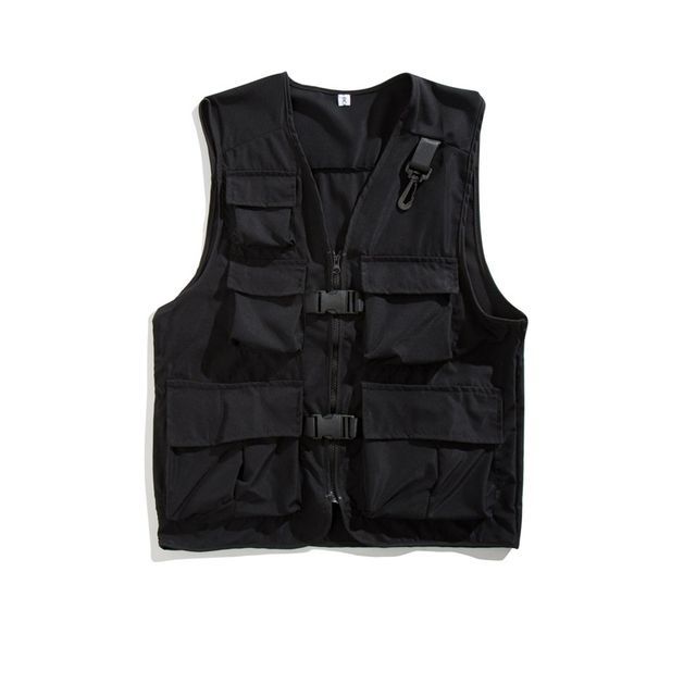 Yelmenor-V-Neck Snap Buckle Cargo Vest