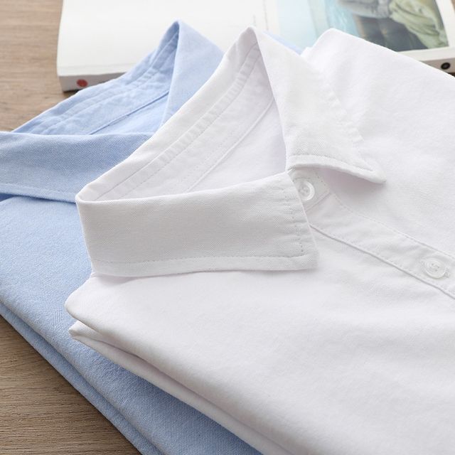 PANDAGO-Long-Sleeve Plain Button-Up Shirt