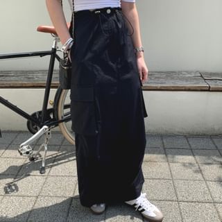 Lewwe-High Waist Plain Maxi Skirt