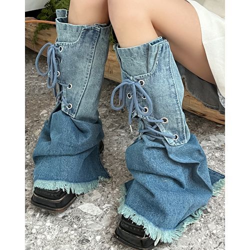 Newest Arrival Women Leg Warmers Knee-Length Buckled Denim Leggings Stylish  Jean Foot Socks