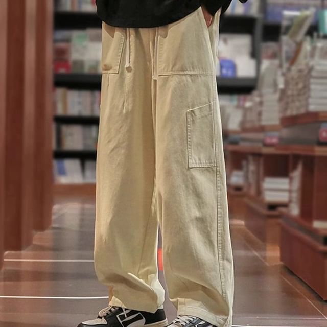 emeisa-High Waist Plain Wide Leg Cargo Pants