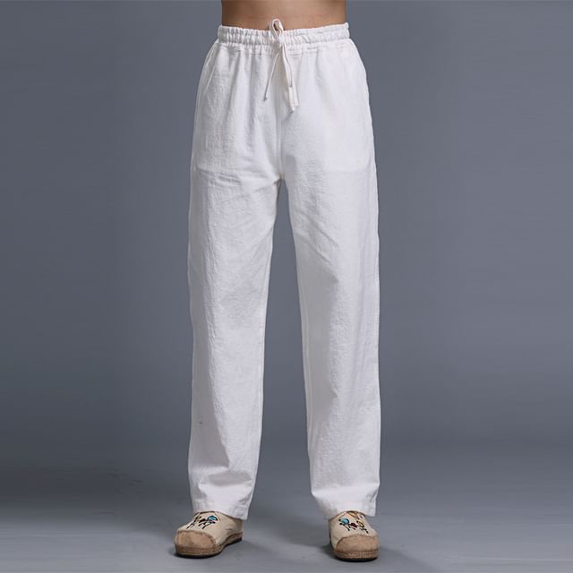 Sparrow Farm-Drawstring Waist Plain Straight Leg Pants
