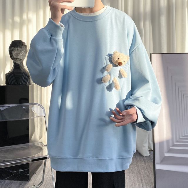 PILLARS Bear Accent Sweatshirt YesStyle