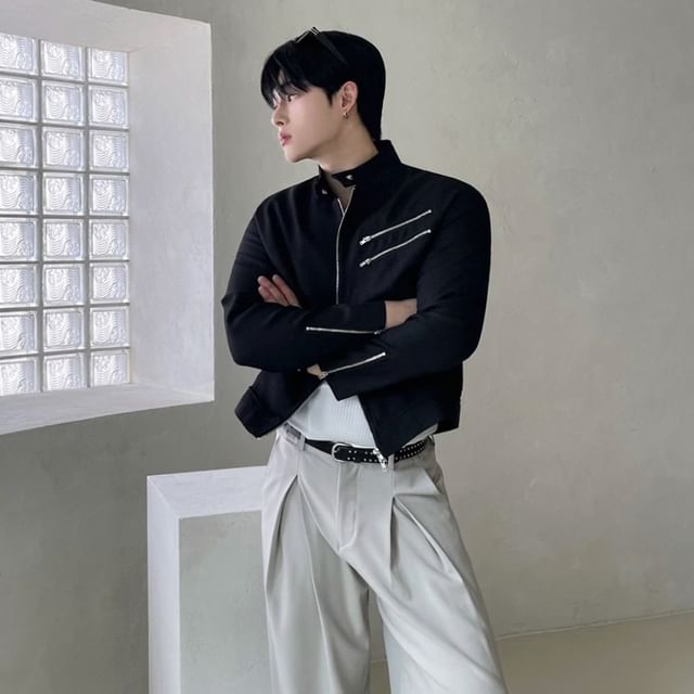 MRCYC-Band Collar Plain Multi-Zip Jacket