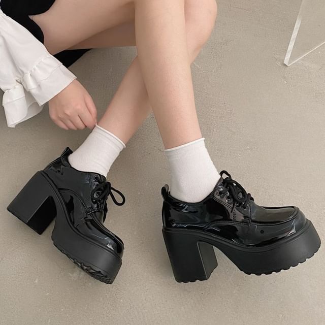 Rosesand-Plain Platform Chunky Heel Oxfords