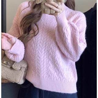 Trendycas-Square Neck Cable Knit Plain Sweater