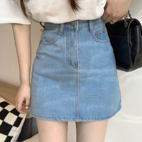 High Waist A-Line Denim Mini Skirt