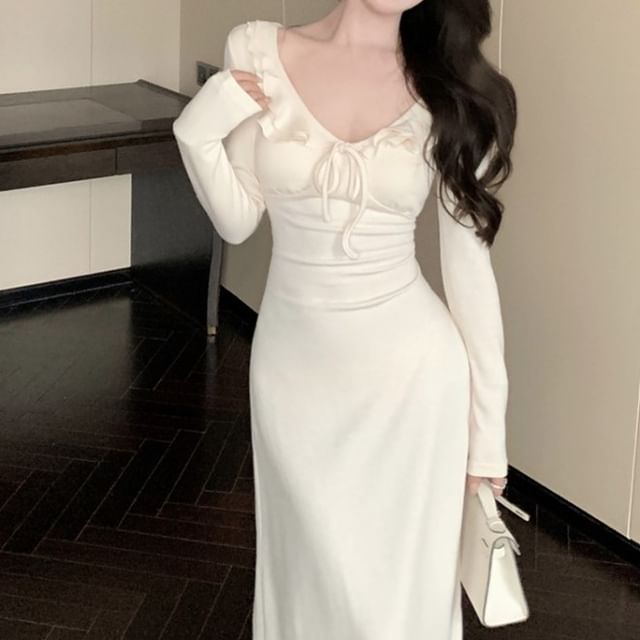 chinese dress ladies White Satin Bow Back Midi Dress