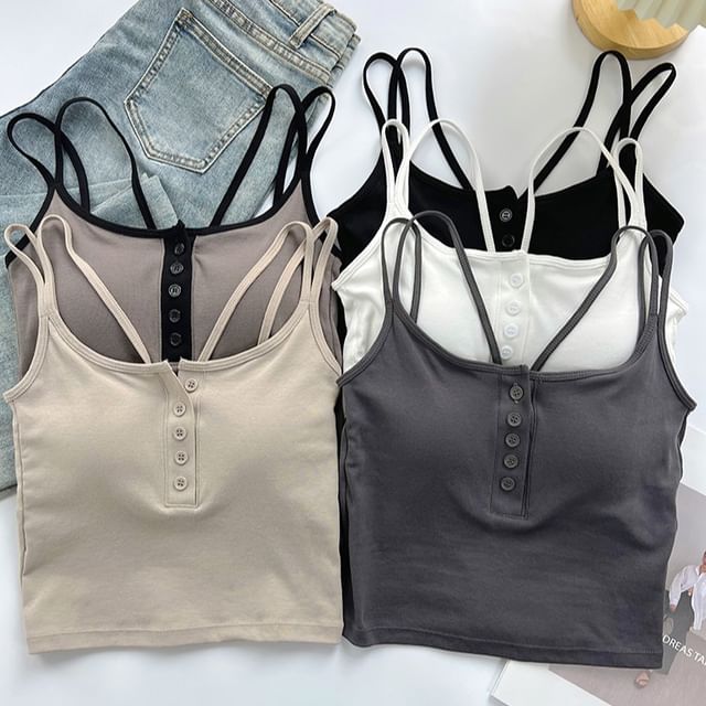 DIYI-Kurzes Camisole-Top mit Henley-Ausschnitt und Spaghettiträgern