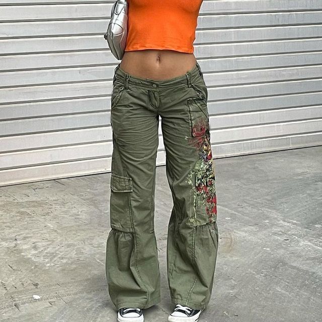 Womens Low Waist Cargo Pants with Pockets Outdoor Casual Camo Pants  Streetwear Hip Hop Baggy Trousers Casual, Black, Small : Amazon.ca:  Clothing, Shoes & Accessories