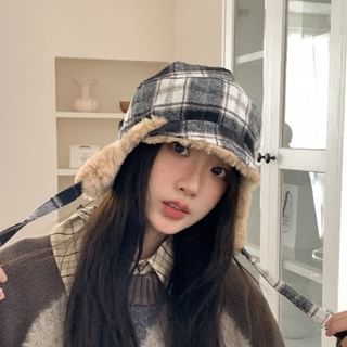 Frior-Fleece-Lined Plaid Trapper Hat