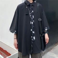 Porstina - 印花翻边短袖钮扣衬衫 Porstina - 印花翻边短袖钮扣衬衫