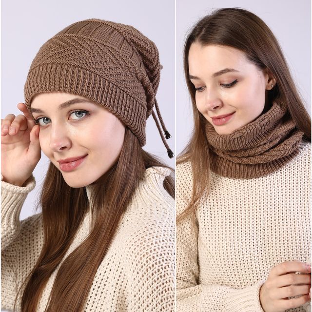 Kinoxslone-Two-Way Knit Scarf Knit Hat