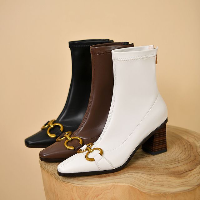Megan-Pointy-Toe Chunky-Heel Short Boots