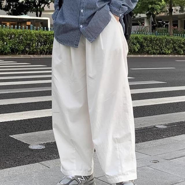 Shineon Studio-Mid Rise Plain Wide Leg Pants