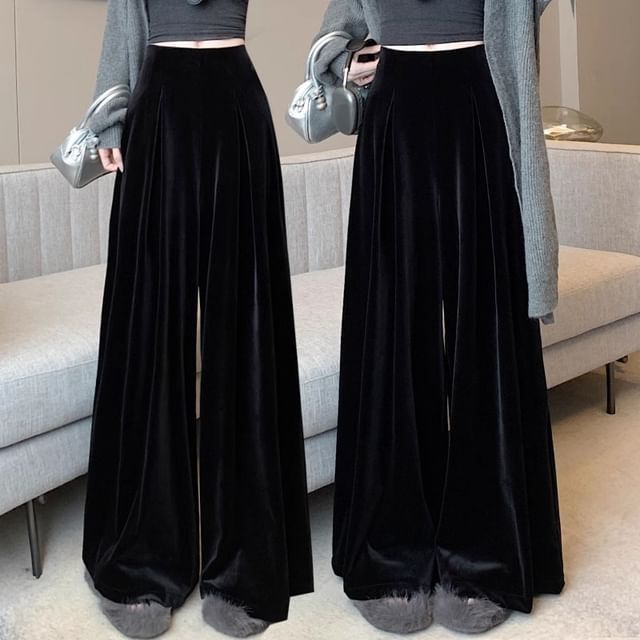 Magimomo-High Rise Plain Wide Leg Pants