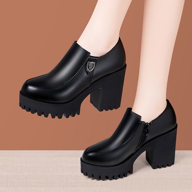 Freesia-Platform Zip Block Heel Pumps