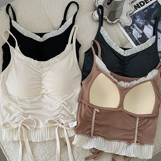 Wildery-Plain Drawstring Padded Cami Top