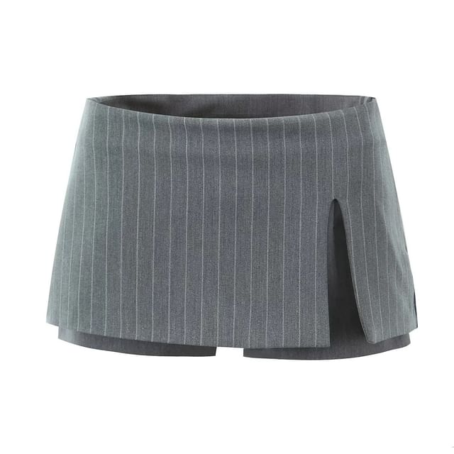 Asiris-Low Waist Striped Mini A-Line Skirt