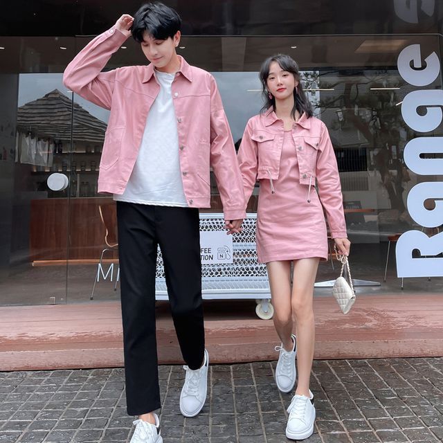 Azure Couple Matching Button-Up Jacket Spaghetti Strap Mini