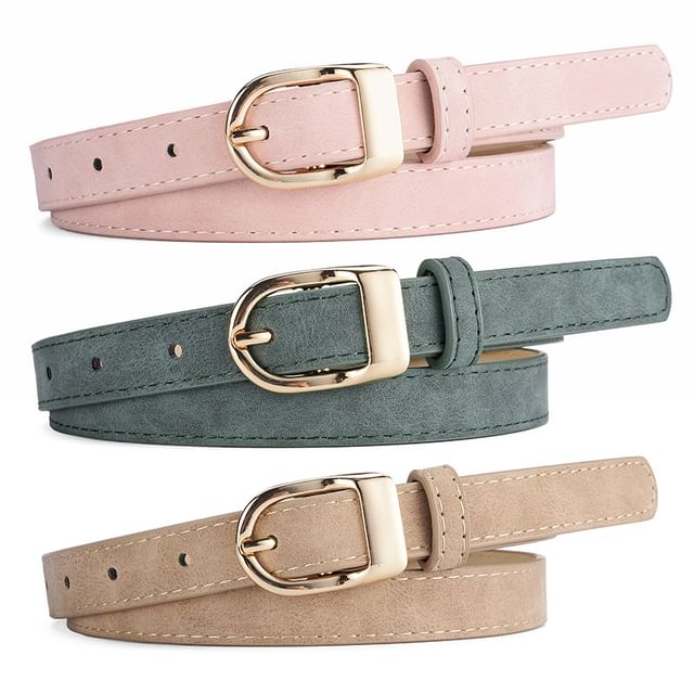 Aucucci-Faux Leather Thin Belt