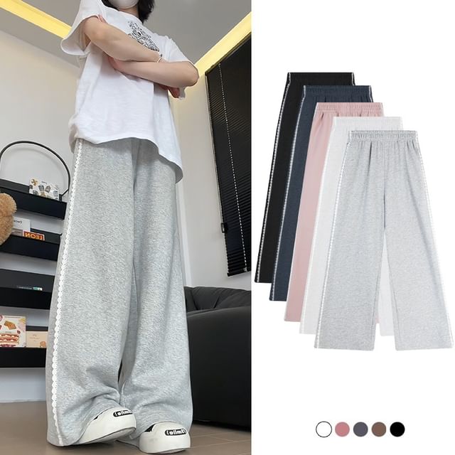 JVL-High Waist Plain Wide Leg Sweatpants