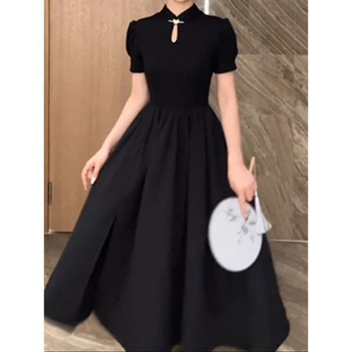 innomori - Puff-Sleeve Keyhole Midi A-Line Dress | YesStyle