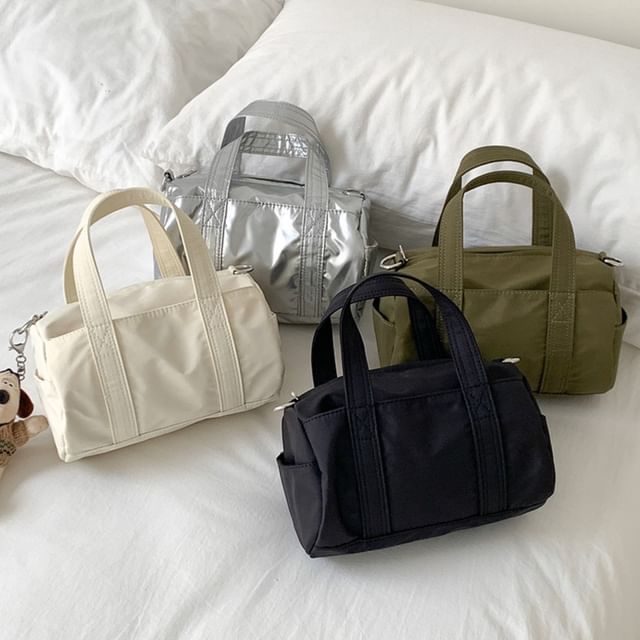 FAYLE-Top Handle Plain Nylon Crossbody Bag