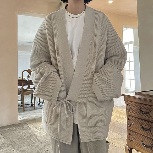 Freehop-Tie Front Knit Kimono Jacket