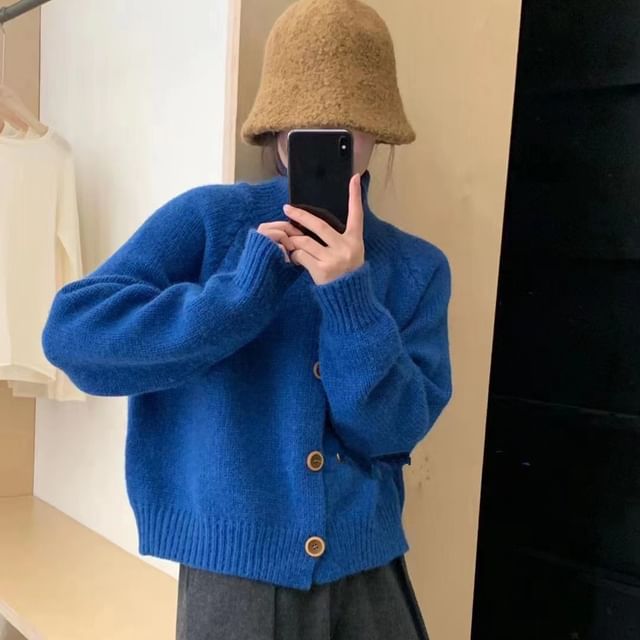 Yako-Stand Collar Plain Cardigan