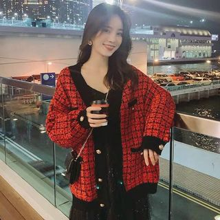 FR-Plaid Cardigan
