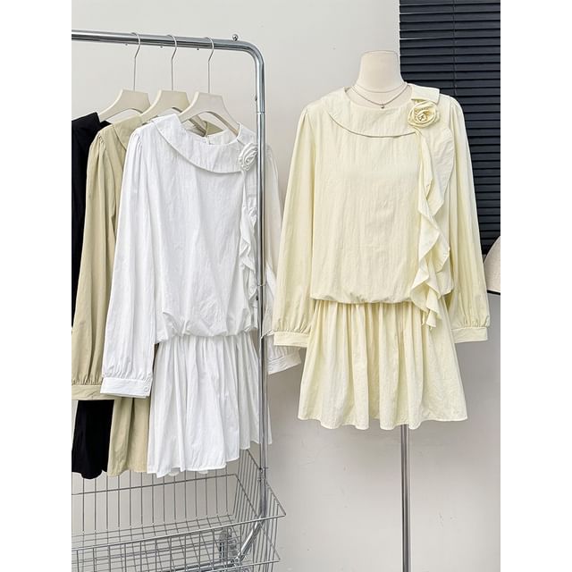 Lemongrass-Rosette Mock Two-Piece Loose Bubble Dress