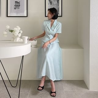 DABAGIRL Pastel Tweed Set: Peplum Blazer + Maxi Gore Skirt