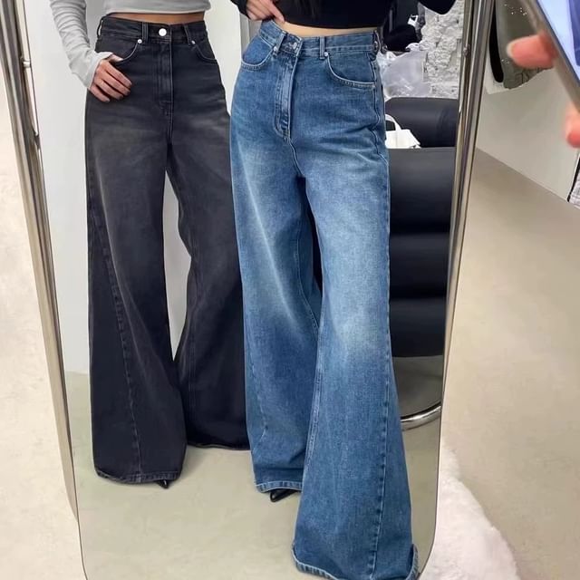 Rosesand-High Waist Washed Flared Jeans