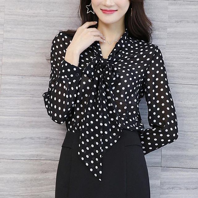 Everose-Dotted Tie-Neck Blouse