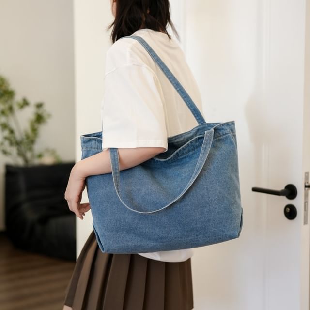 Melois-Washed Denim Tote Bag