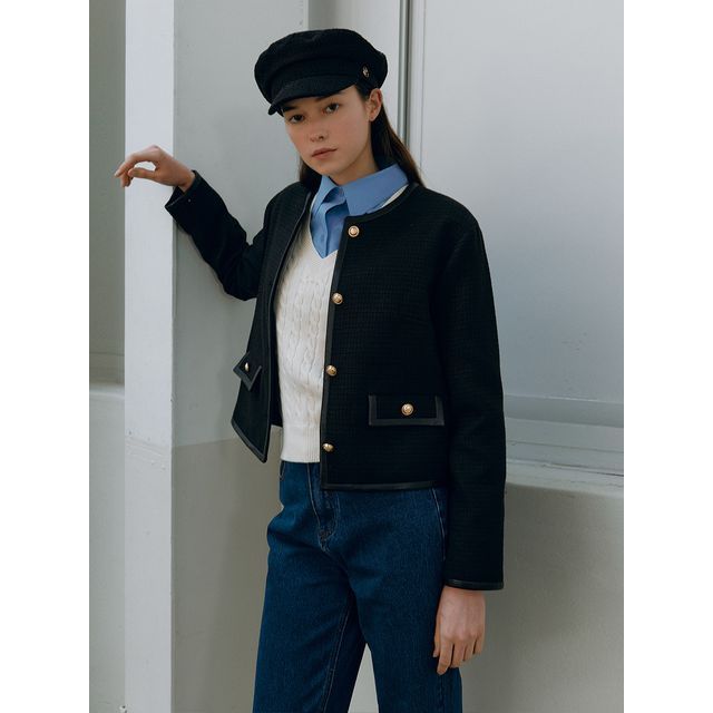 rolarola - Golden-Button Tweed Jacket (Black) | YesStyle