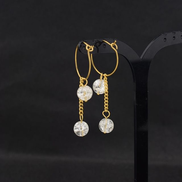 Juanitro-Beaded Chain Detail Hoop Drop Earring