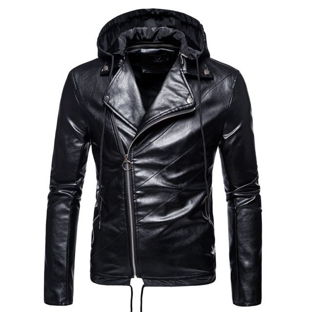 faux leather hooded biker jacket