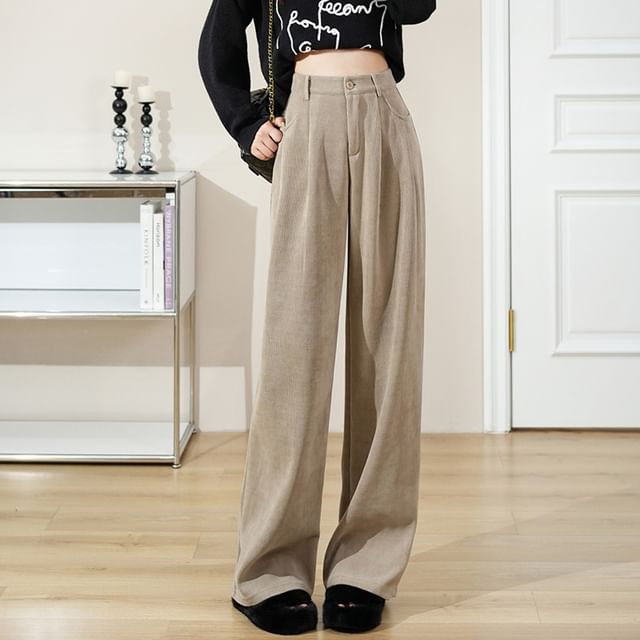 Dovitade-High Waist Plain Wide Leg Slacks