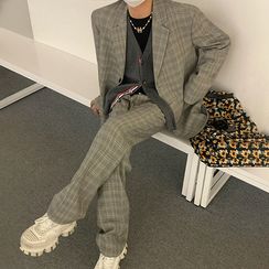 MRCYC - Plaid Blazer / Wide-Leg Dress Pants MRCYC - Plaid Blazer / Wide-Leg Dress Pants