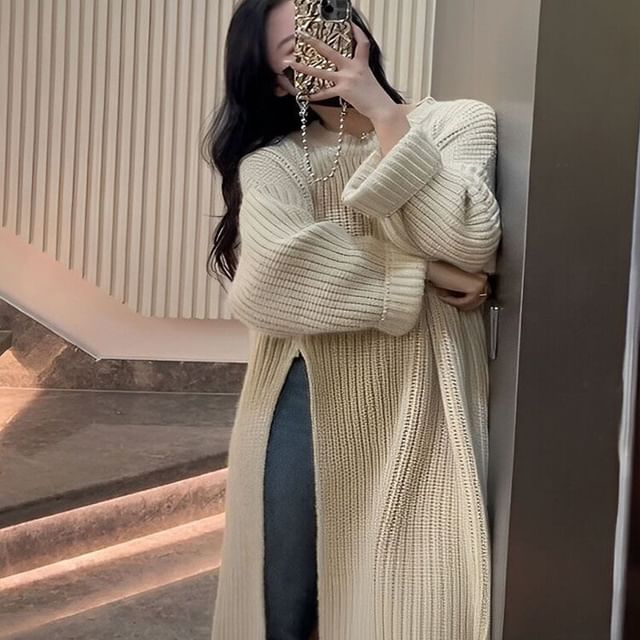 knee length dresses for ladies Black Knitted Side Slit Midi Dress S main image 1