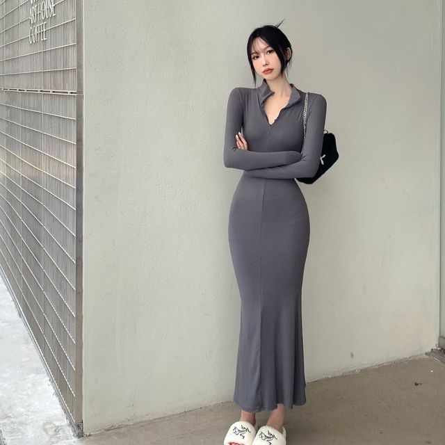 knee length dresses for ladies Collared Double Keyhole Maxi Dress  The Saucy Blonde Boutique
