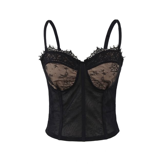 Ulark-Lace Overlay Camisole Top